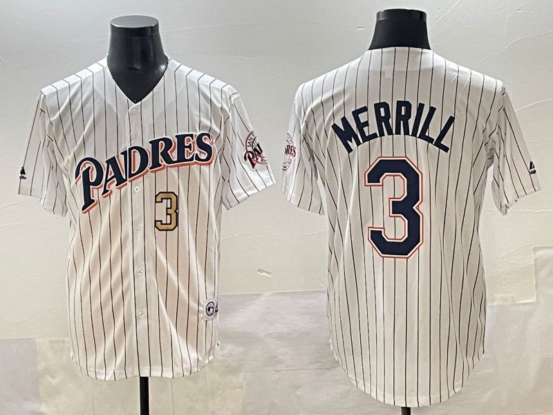 Men 2025 San Diego Padres #3 Merrill White Stripe Throwback Game Nike MLB Jersey style 4->san diego padres->MLB Jersey